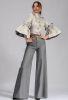 Costum Federica 1, stofa brocard tesut fir stralucitor, stofa pantaloni lina 100%, maneci supradimensionate, pantaloni lungi clopot, aplicatii margele detasabile, material pozat idisponibil, variante diferite disponibile la cerere