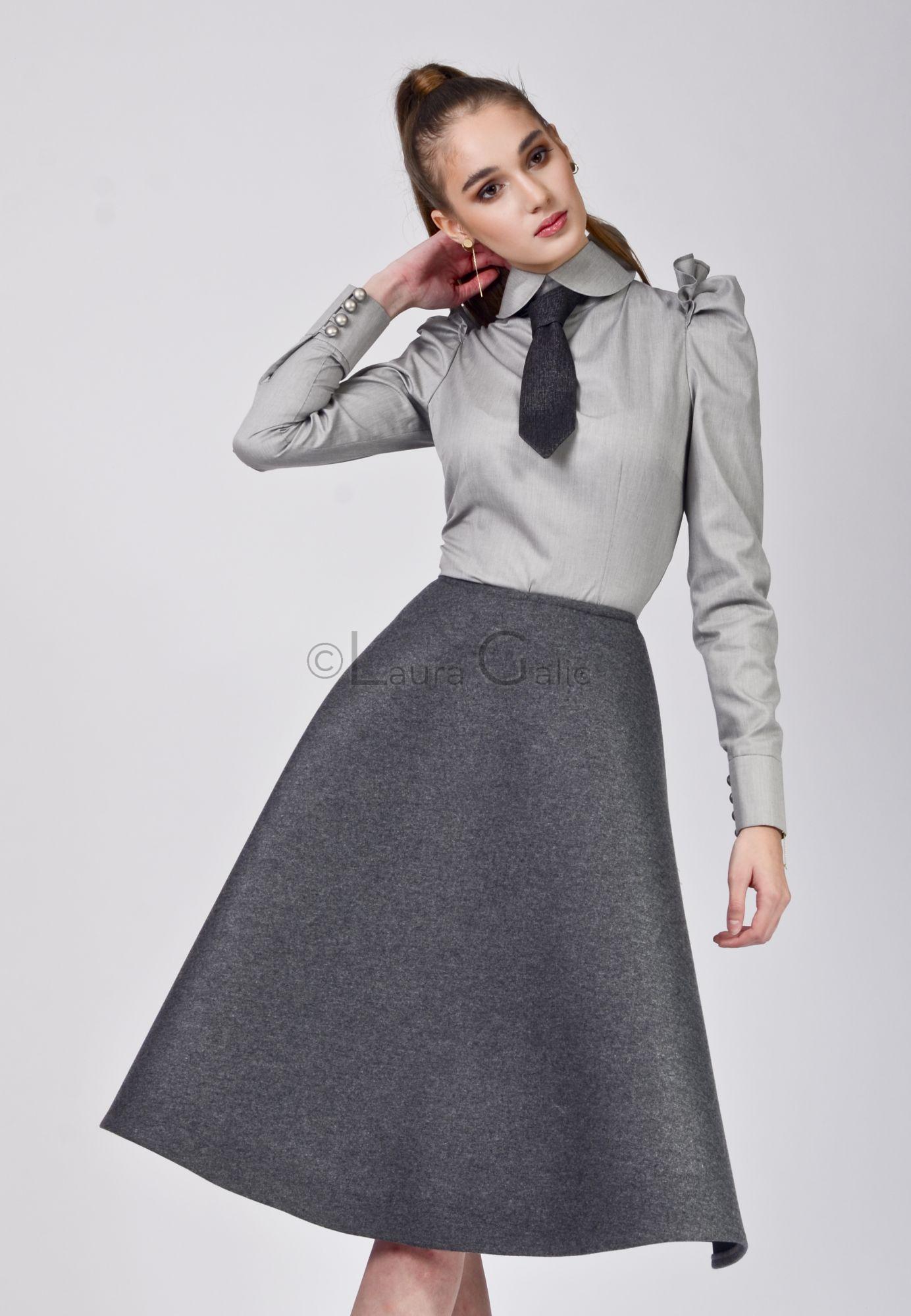 Align residue curb Fusta din stofa de lina dublata cu neopren | Fusta midi Gina 2